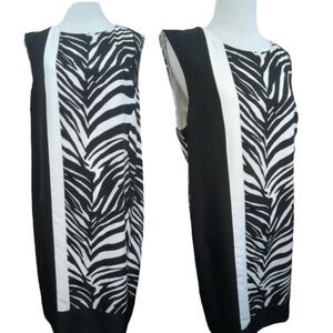 Neiman Marcus Dress Zebra Sleeveless Shift Dress Black White 12